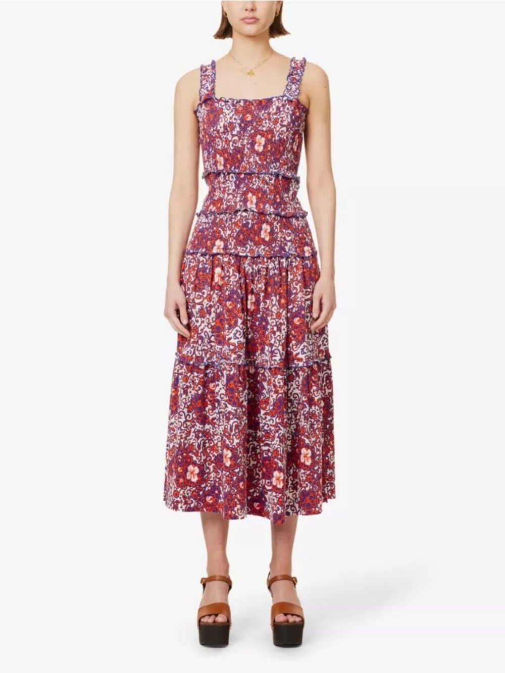 Me+Em Batick Smocked Waist Tiered Cotton Jersey Midi Dress US 4 UK 8 - Picture 8 of 11